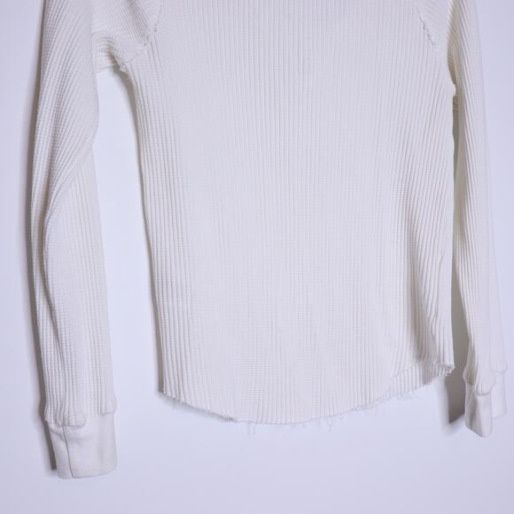 THE RANGE Boyfriend Henley Top White Waffle Knit Long Sleeves Casual Women's S - Picture 9 of 14